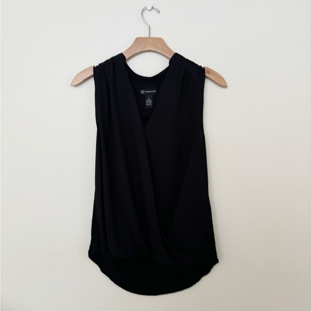 INC International Concepts Draped Tank Top Womens Size Small Black Career Office